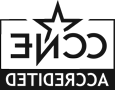 CCNE Accredited black and white logo with a star